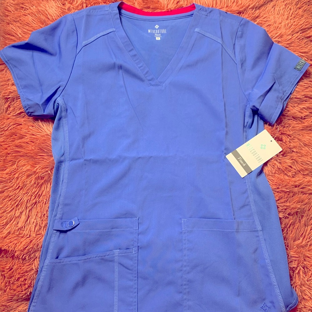 NWT S-XL Womens Light Blue/CEIL Scrub top-Med Couture